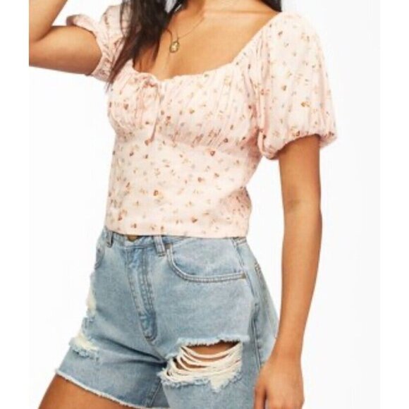 Billabong Womans My Sunshine Crop Top Shirt Soft Pink Large L Romantic Floral - Picture 5 of 13